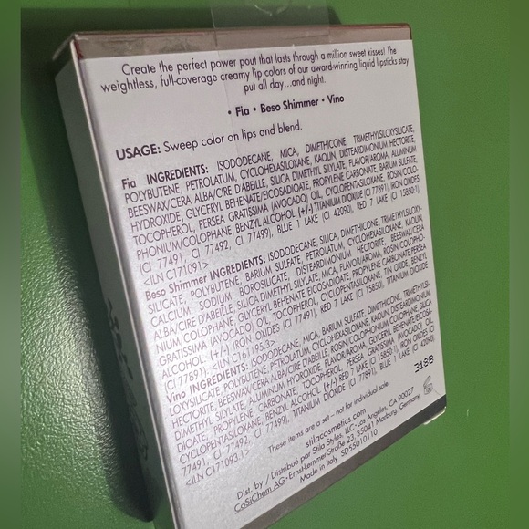 Stila Lipstick Trio Fia, Beso Shimmer, Vino kiss bliss long wear 3 PC NEW in box - Picture 3 of 5